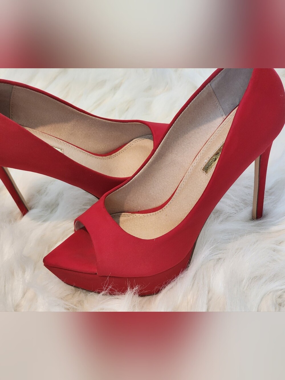 Lilliana Red Pointed Peep-Toe Platform Stiletto Heels - Women Size 10